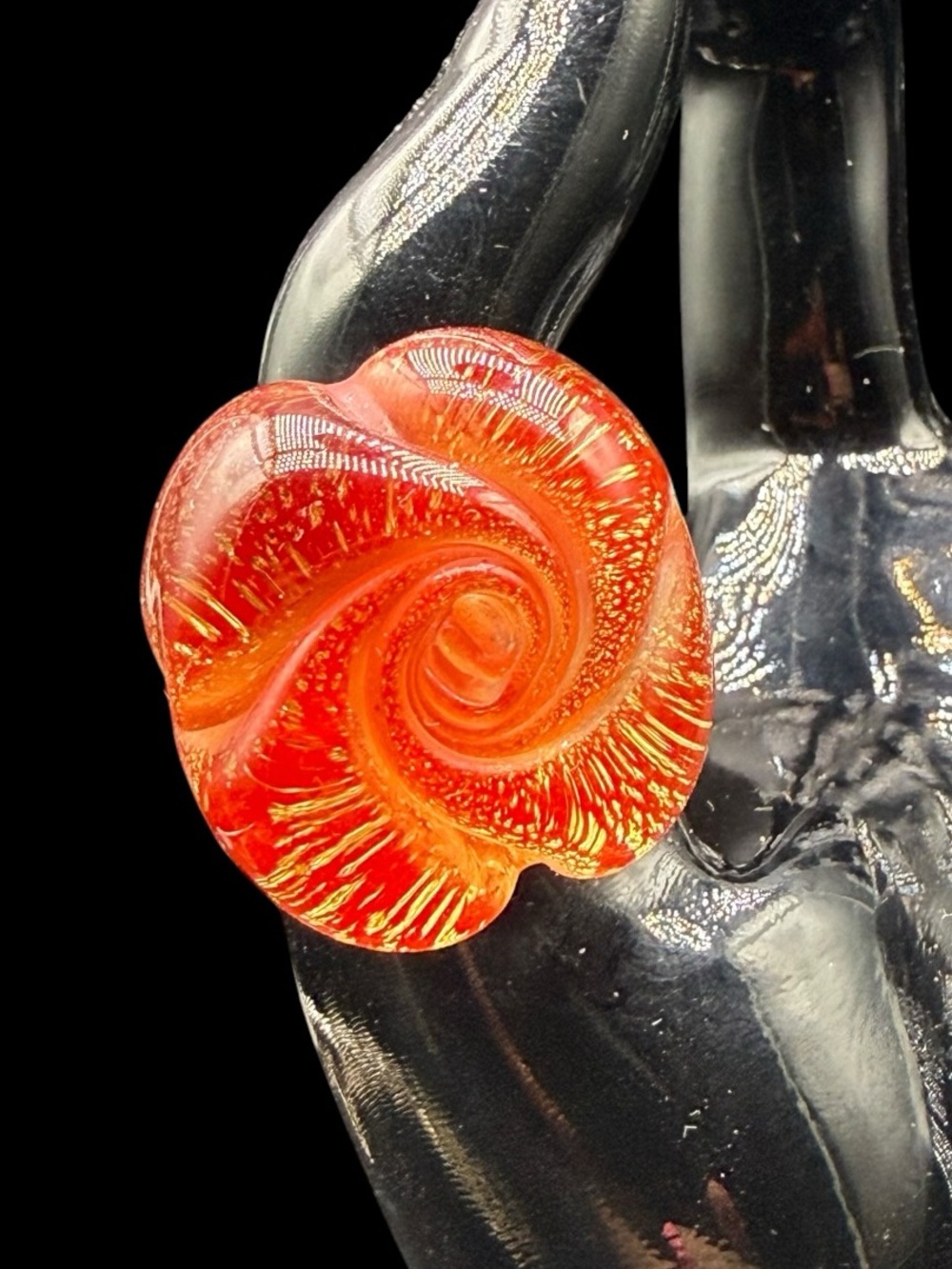 Vintage Handcrafted Orange Swirl Glass Flower Ring - Women Jewelry